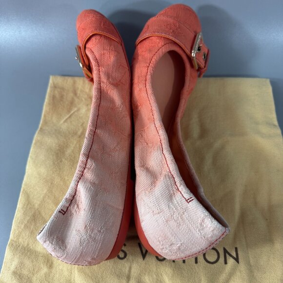 100% Authentic Louis Vuitton Two Tone Denim Buckle Scrunch Ballet Flats Size 41 - Picture 8 of 15